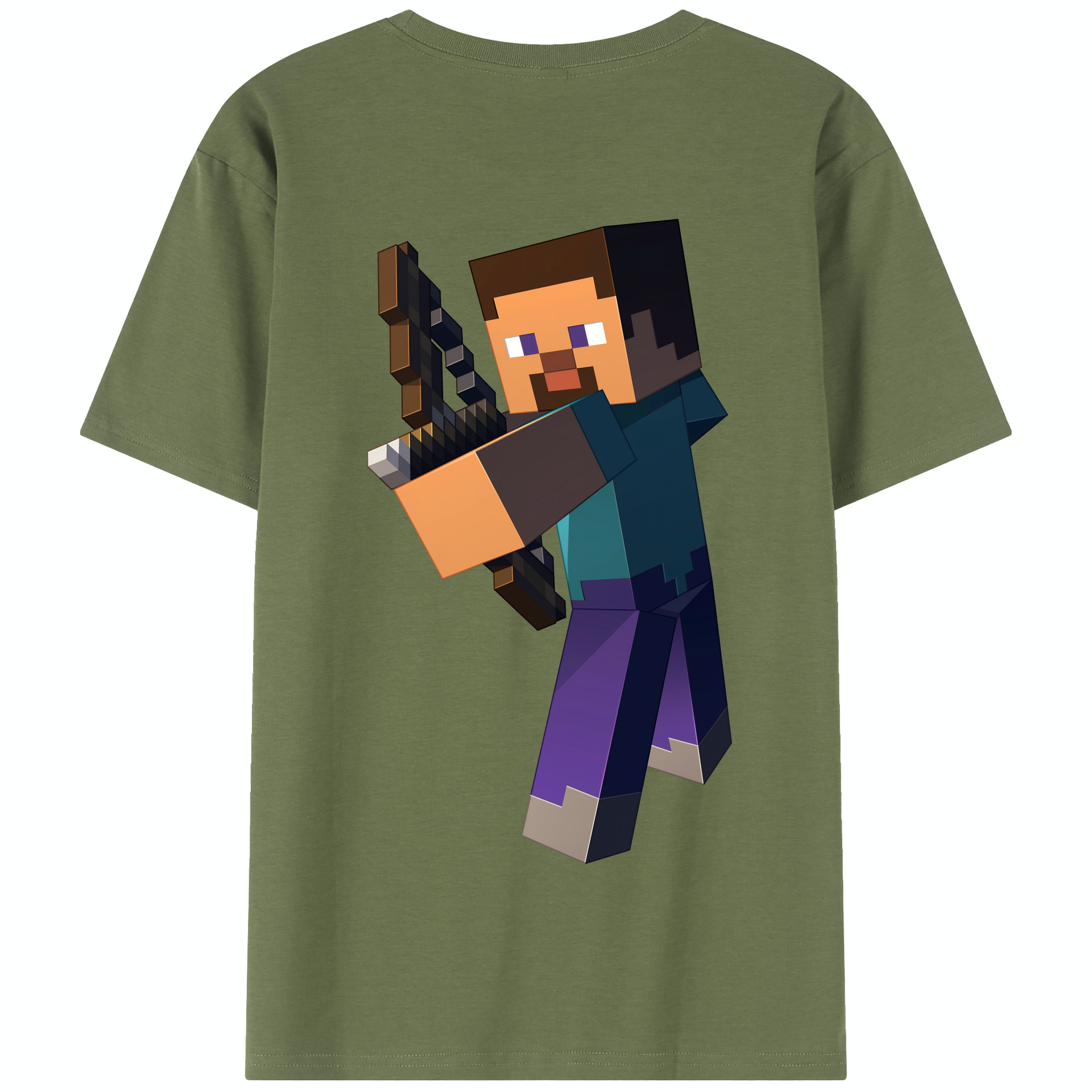 （画像用） マインクラフト ブロックの世界 Minecraft MC Block world 綿100％半袖Tシャツ（背面プリント）